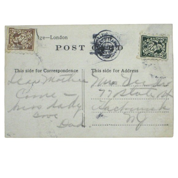 Tower Bridge London England Miniature Postcard USED Punch Puppet Stamp - Picture 2 of 3